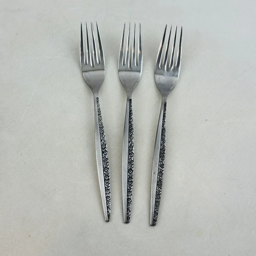 Bouquet by Coventry Dinner Fork Set of 3 JH Stainless Japan Floral Flatware
